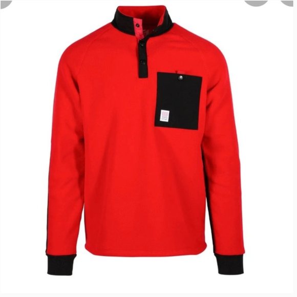 NWT Topo Designs Mountain Fleece Pullover Red Black women's XS